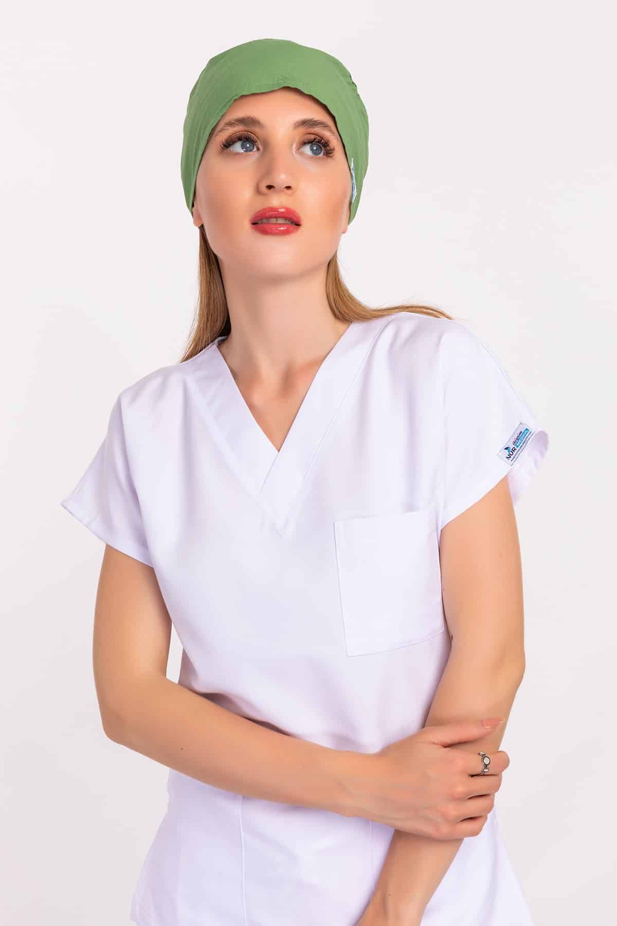 Düz Fıstık Yeşili Renk Doktor Hemşire Hastane Aşçı Medikal Cerrahi Bone - Pazaribu