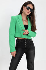 Çift Peto Cepli Kısa Crop Blazer Ceket - Yeşil - Pazaribu