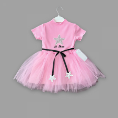 1-2-3 Yaş All Star Payetli Yıldız Nakışlı Astarlı Kız Bebek Elbisesi - Pazaribu