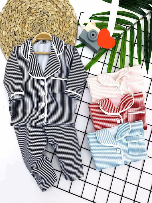 9-12-18-24 Ay Çizgili Düğme Kapamalı 2li Kız Erkek Bebek Pijama Takımı - Pazaribu