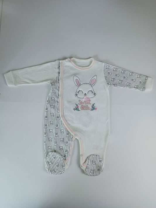 0-3 3-6 Ay Minik Tavşan Nakışlı Boydan Çıtçıt Kapamalı Kız Erkek Bebek Tulumu - Pazaribu