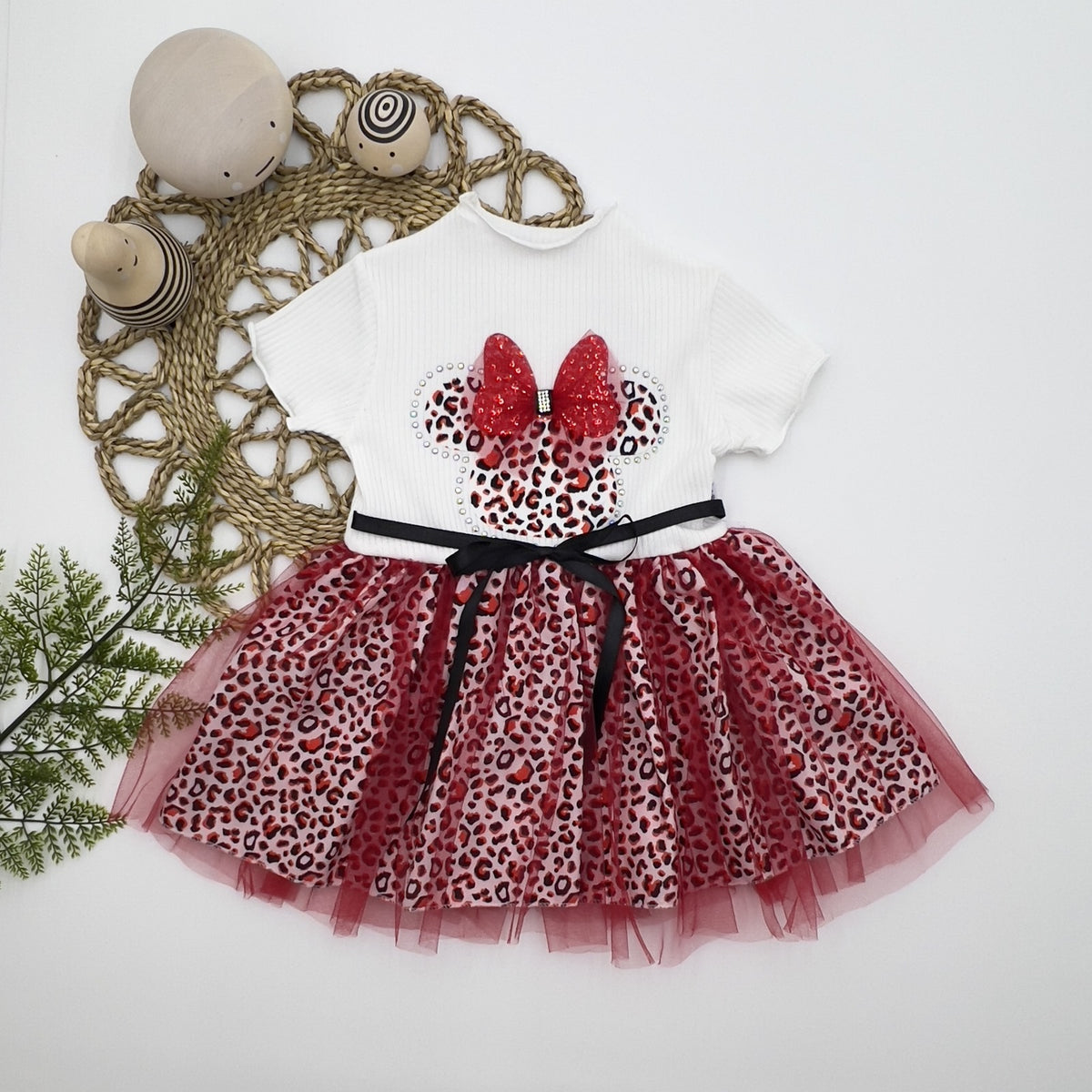 1-2-3 Yaş Fiyonklu Mickey Astarlı Etekli Kız Bebek Tütü Elbisesi - Pazaribu
