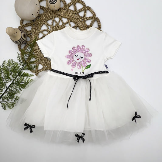 1-2-3 Yaş Payet Yapraklı Çiçek Nakışlı Astarlı Kız Bebek Tütü Elbisesi - Pazaribu