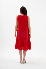 Kristal Keten Kolsuz Kadın Salaş Elbise - Kırmızı - Pazaribu