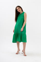 Kristal Keten Kolsuz Kadın Salaş Elbise - Yeşil - Pazaribu