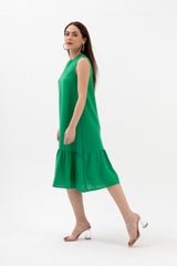 Kristal Keten Kolsuz Kadın Salaş Elbise - Yeşil - Pazaribu