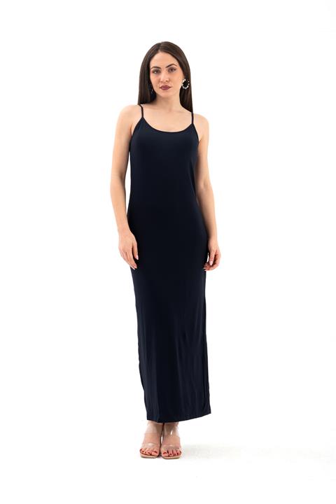 Ayarlanabilir Askılı Arkası Yırtmaçlı Elbise - Lacivert - Pazaribu