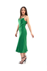 Ayarlanabilir Askılı Saten Elbise - Yeşil - Pazaribu