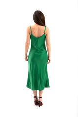 Ayarlanabilir Askılı Saten Elbise - Yeşil - Pazaribu