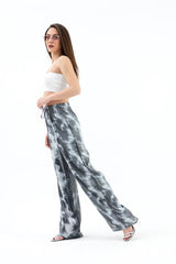 Beli Lastikli Batik Desen Parlak Kumaş Pantolon - Antrasit - Pazaribu