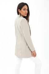Omuzları Vatkalı Önü Çıtçıtlı Atlas Kumaş Kadın Blazer Ceket - Taş