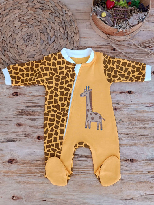 0-3 3-6 Ay Boy Fermuar Zürafa Nakışlı Kız Erkek Bebek Tulum - Pazaribu