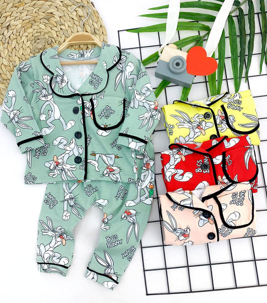 9-12-18-24 Ay Bugs Bunny Baskılı Düğme Kapama 2li Kız Erkek Bebek Pijama Takımı - Pazaribu