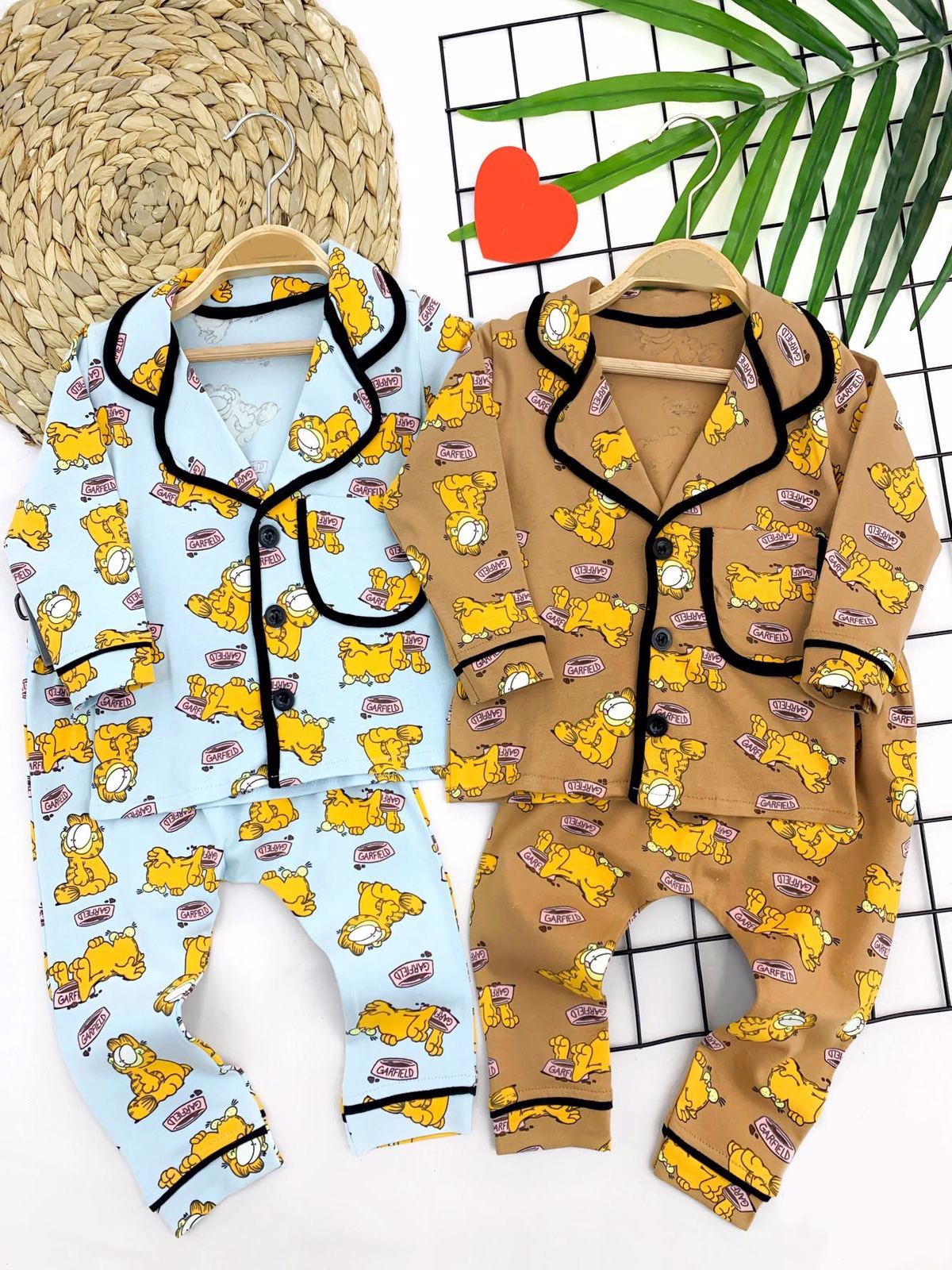 9-12-18-24 Ay Garfield Baskılı Düğme Kapamalı 2li Kız Erkek Bebek Pijama Takımı - Pazaribu