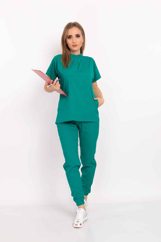 Ameliyat Yeşili Renk Çıt Çıtlı Hakim Yaka Soft Likra Doktor, Hemşire, Hastane, Nöbet Forma Takım - Pazaribu