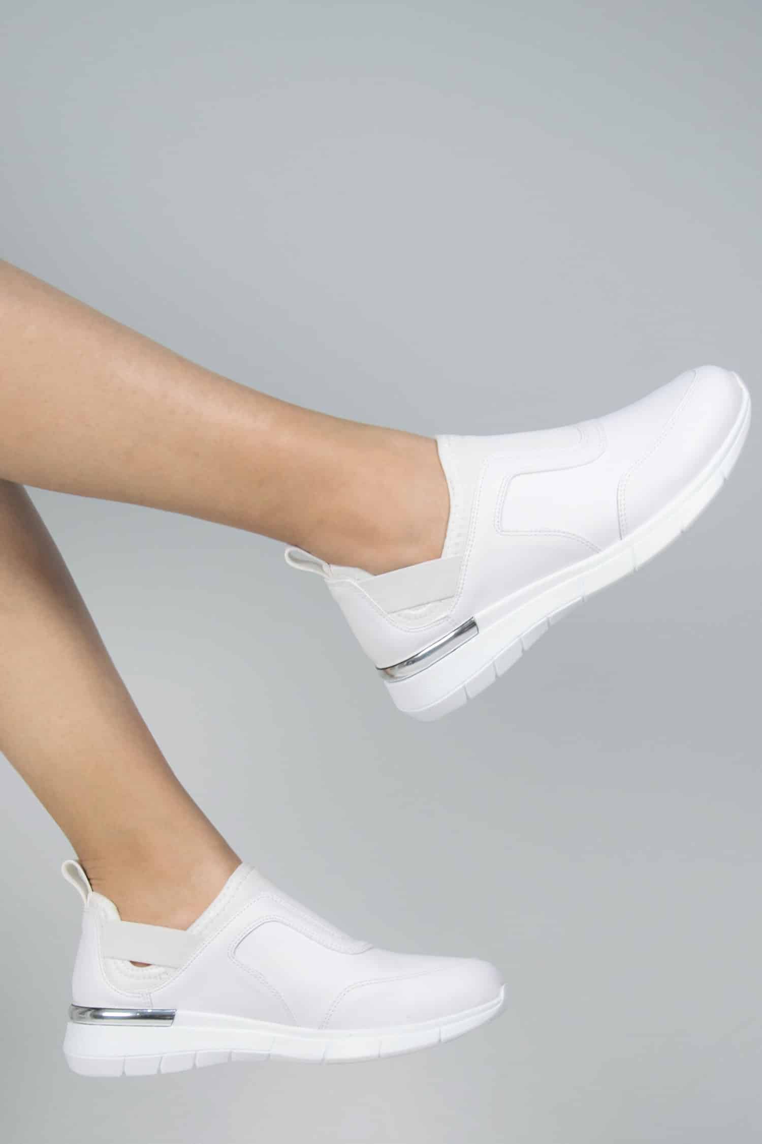 Beyaz Aynalı Streç Ortopedik Spor Ayakkabı - Pazaribu