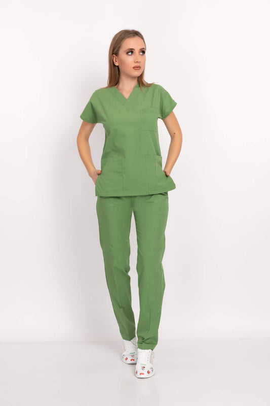 Fıstık Yeşili Likralı Unisex Doktor Hemşire Hastane Scrubs Üniforma Takımı - Pazaribu