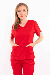 Kırmızı Soft Likralı Jogger Alt Üst Takım Doktor Hemşire Hastane Scrubs Üniforma - Pazaribu