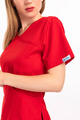 Kırmızı Soft Likralı Jogger Alt Üst Takım Doktor Hemşire Hastane Scrubs Üniforma - Pazaribu