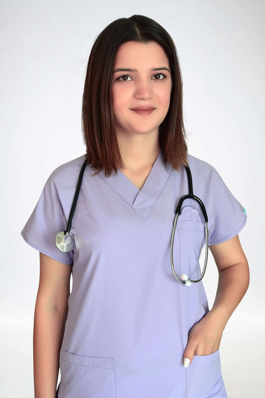 Lila Renk Likralı Doktor Hemşire Cerrahi Tek Üst Forma - Pazaribu