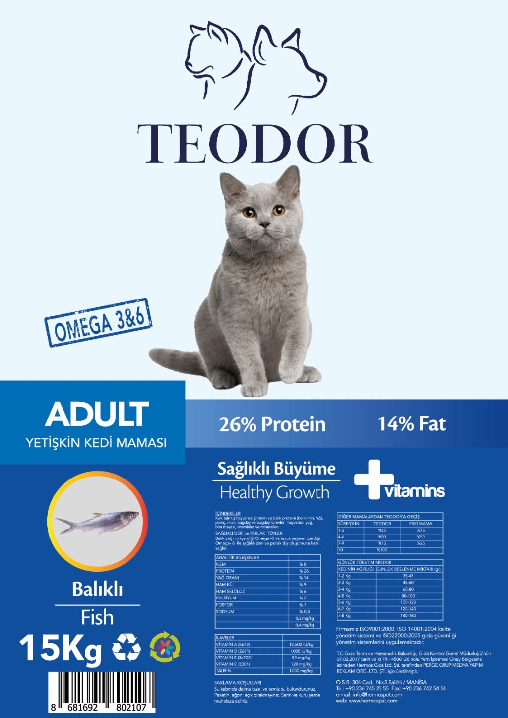 Teodor Adult Balıklı Kedi Maması 15 Kg. - Pazaribu