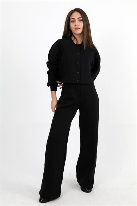 Üç İplik Çıtçıtlı Ceket Pantolon Takım - Siyah - Pazaribu
