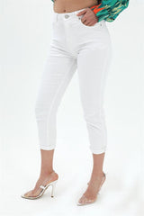 Yüksek Bel Likralı Mom Jeans - Beyaz - Pazaribu