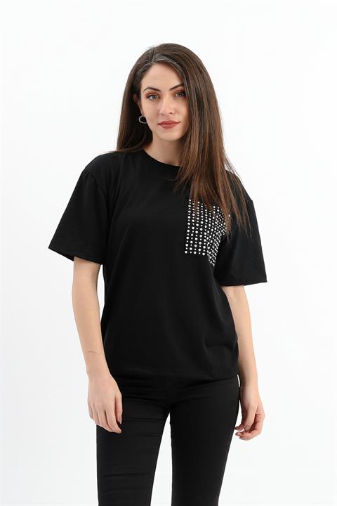 Zımba Detaylı Cepli T- shirt - Siyah - Pazaribu