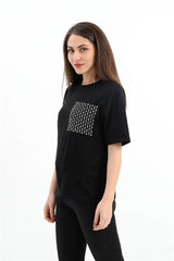 Zımba Detaylı Cepli T- shirt - Siyah